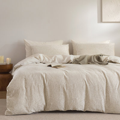 Ensemble de housse de couette en jacquard de coton et lin texturé