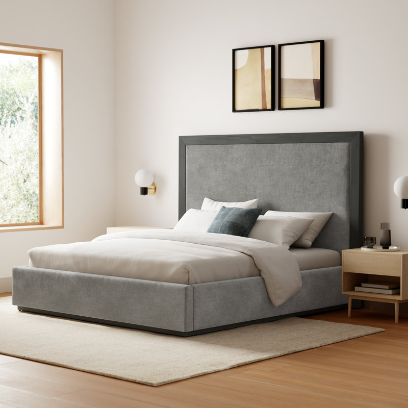 Reanna Upholstered Platform Bed, King, Gray Wash