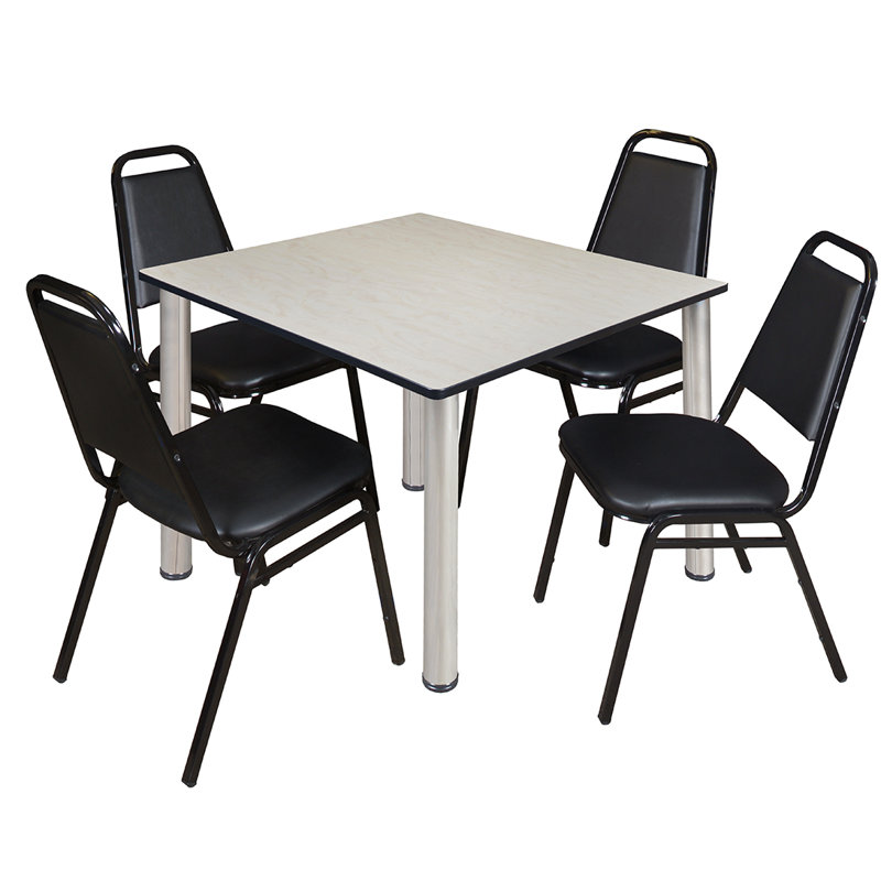 Plateau de table Kee Square, 4 chaises empilables, H 29 po x l 42 po x P 42 po, Érable, Chrome