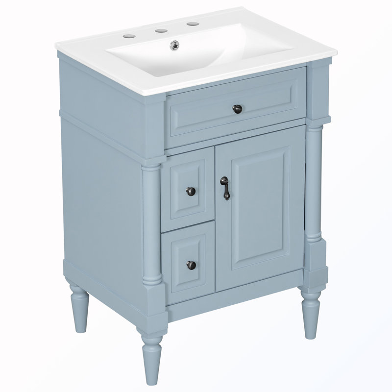 Meuble-lavabo autoportant avec lavabo et tablette réglable, Bleu gris