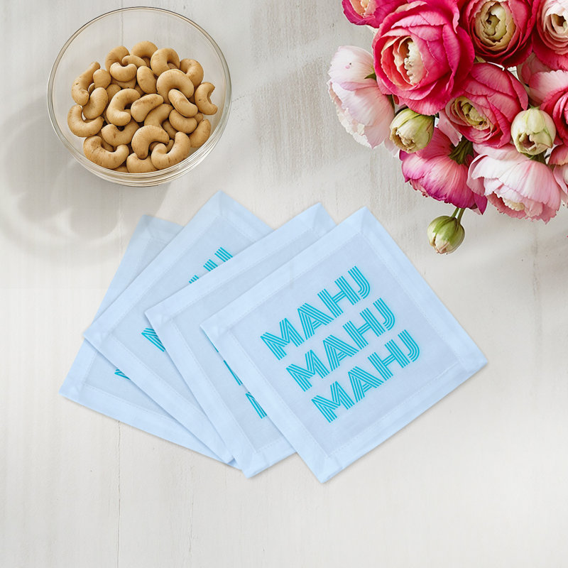Mahj Mahj Mahj Mahjong Cotton Sateen Cocktail Napkins, Blue