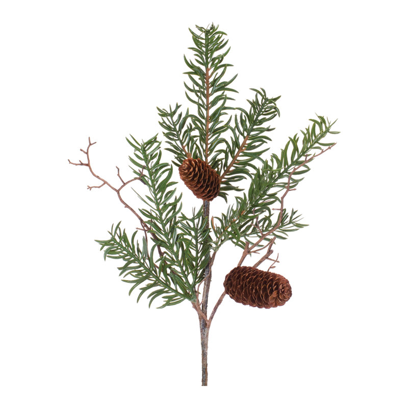21" Green and Brown Plastic Pine Spray Set with Pinecones