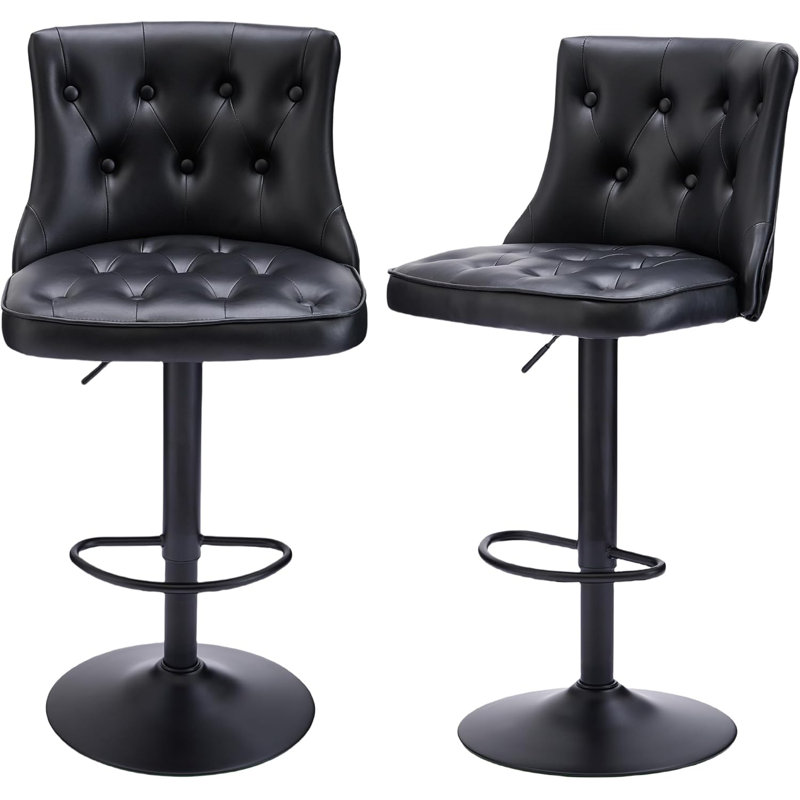 Tabouret tournant à hauteur réglable avec dossier, Noir, 2