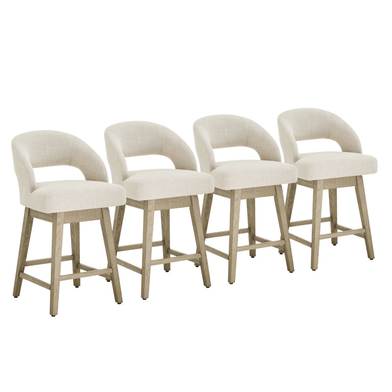 Neta 26'' Upholstered Swivel Counter Stool With Solid Wood Legs (Set of 4), Beige
