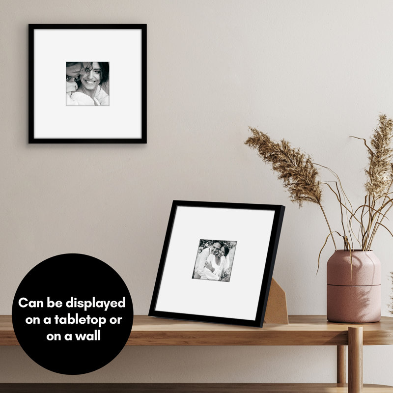  Cadre 10 x 10 po - Utiliser comme cadre 4 x 4 avec passe-partout ou cadre 10 x 10 sans passe-partout - Cadre photo fin avec verre incassable - Noir