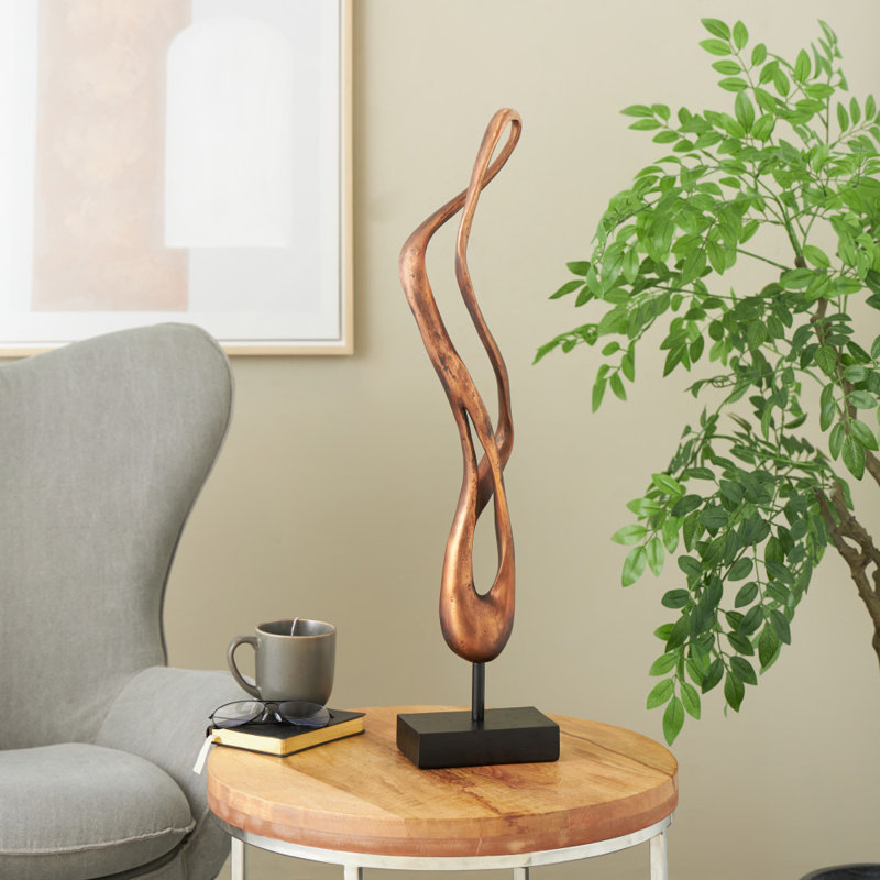 Sculpture abstraite en polystone Cole et gris avec base rectangulaire noire