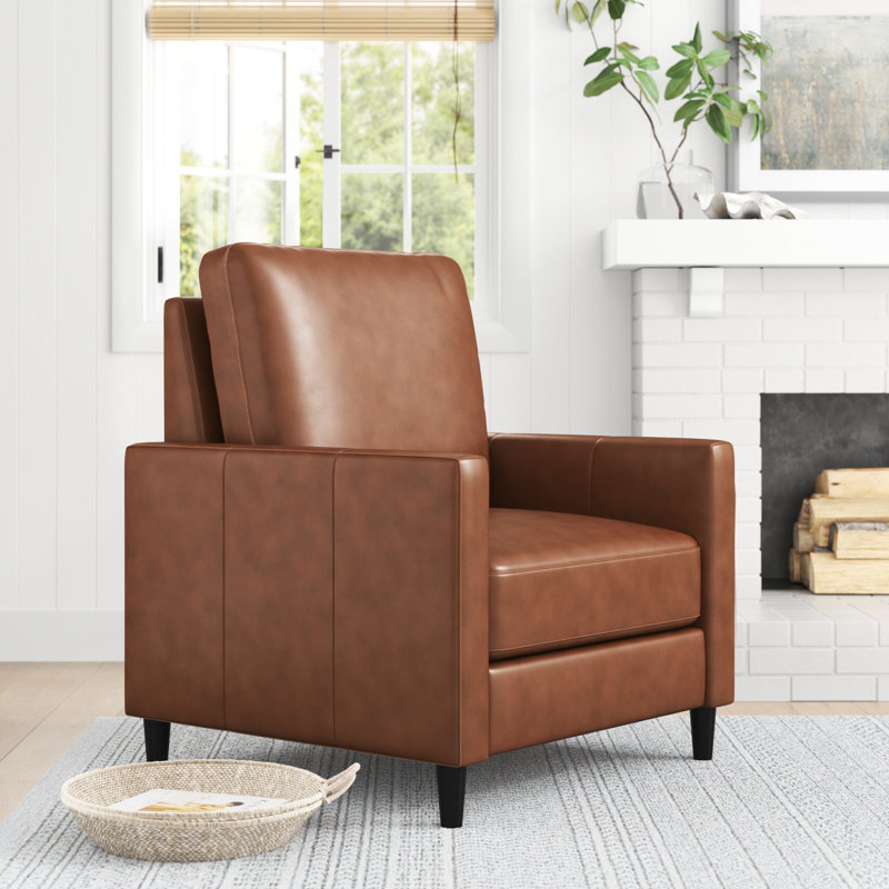 Fauteuil inclinable en cuir fleur , Cuir fleur camel