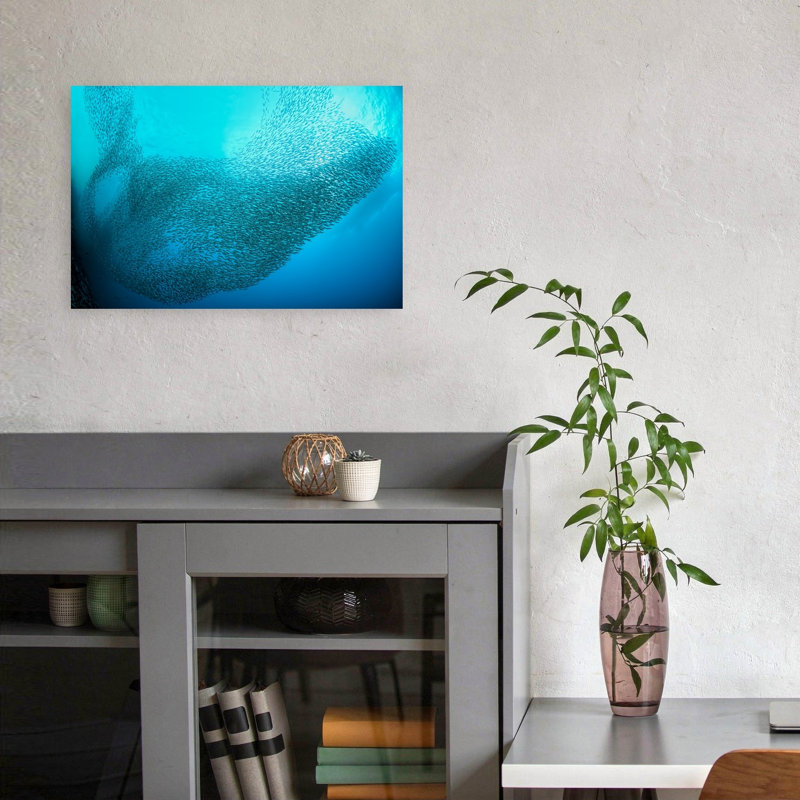 Swirling School Of Fish Contemporary Fish Nature Ocean Wall Art Print, 45.72cm H x 30.48cm W