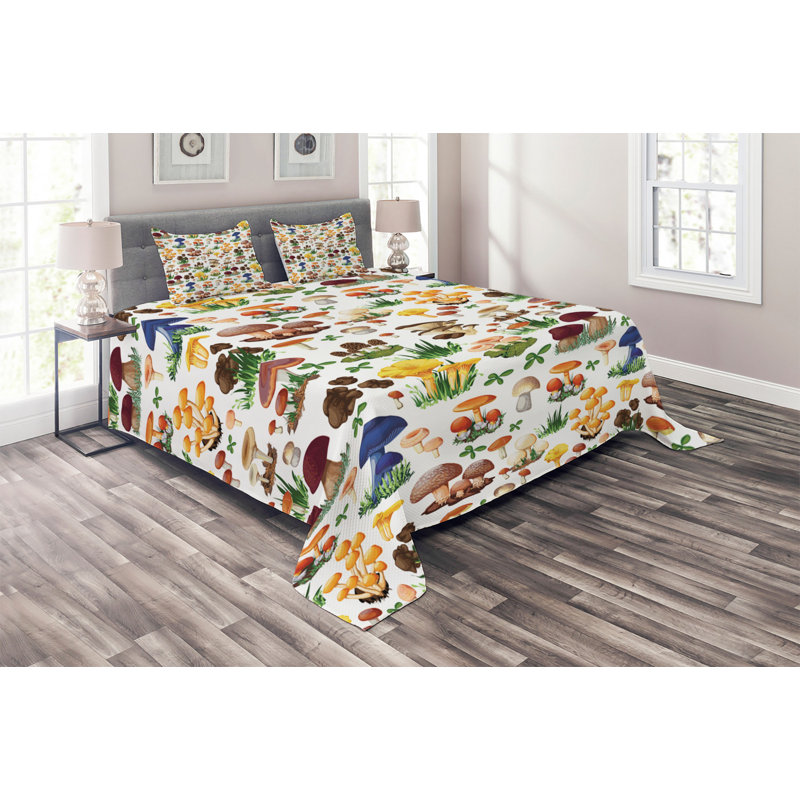 Mushroom Coverlet, King Bedspread + 2 Shams