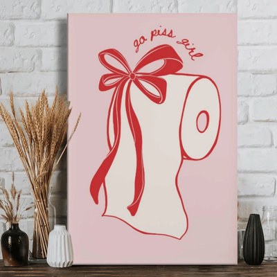 Art mural sur toile "Rouleau de papier hygiénique avec un arc rouge" - texte "go piss"