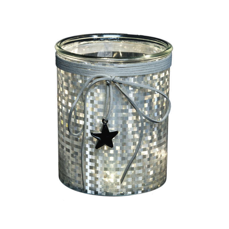 Glass Lantern, Grey, 15cm H x 12.5cm W x 12.5cm D