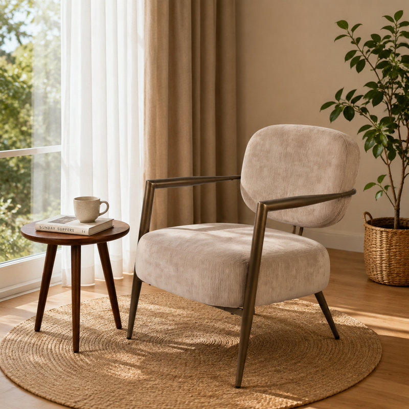 Upholstered Accent Chair, Camel Fabric