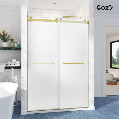 44-49" W x 76" H Frameless Double Sliding Shower Door with Frosted Glass