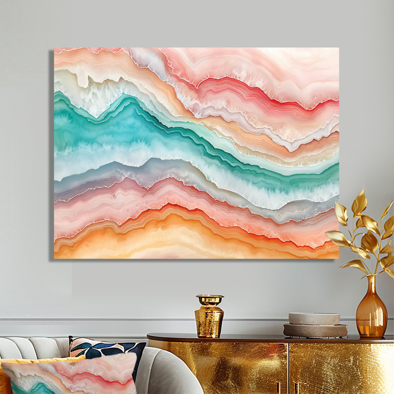 Vert, rose, cascade lumineuse d'agate, H 24 po x l 32 po x P 0,84 po