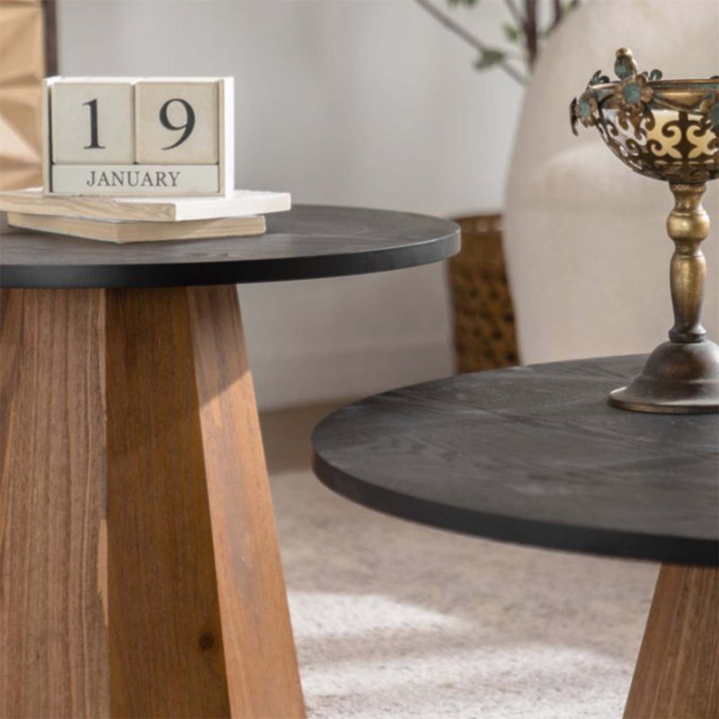 Table basse ronde avec piédestal robuste et placage en écorce véritable, assemblage facile pour le salon