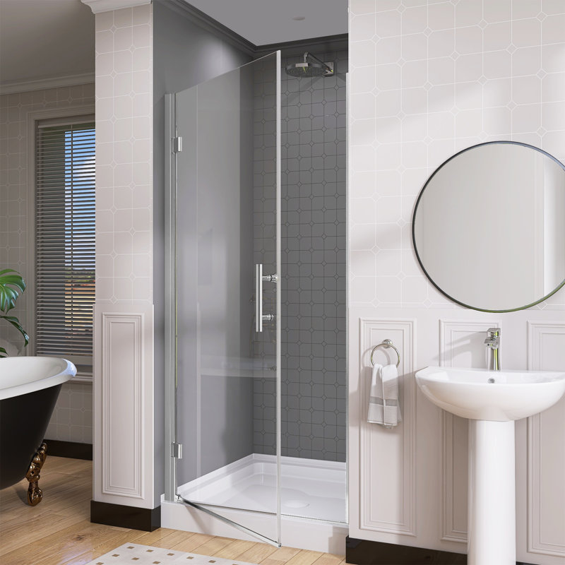 Pivot Shower Doors 34" -35.25" W x 72" H Door Frameless Pivot Swing Shower Door with Tempered Glass, Left Opening, Chrome
