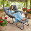 Chaise berçante avec repose-pieds, repose-pieds et coussins en osier gris foncé-1560822349