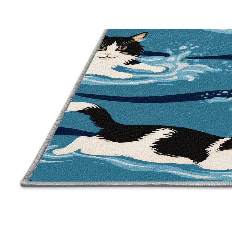 Washable Turkish Van Cats Area Rug, Round 7'