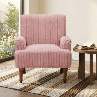 Fauteuil d'appoint rembourré en velours côtelé avec pieds en bois massif Retro