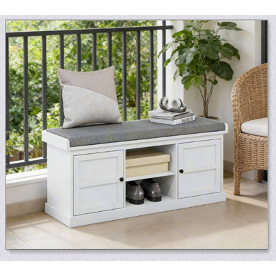 Banc d'entrée avec dessus rembourré et rangement pour chaussures, parfait pour la vie organisée et confortable