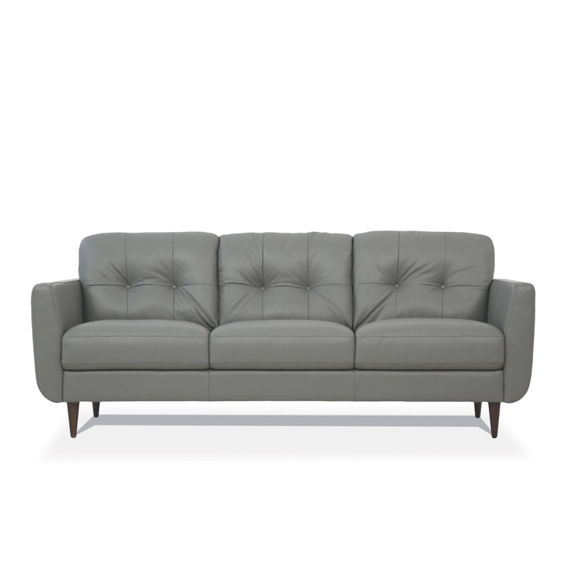 Bove 83" Genuine Leather Flared Arm Sofa, Light Grey Faux Leather