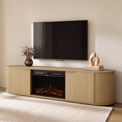 70" Boho Fluted Electric Fireplace Tv Stand With Adjustable Shelves