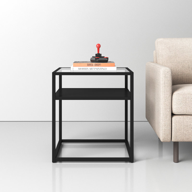 Bronzed Blackened Metal & Glass 20" Square End Table