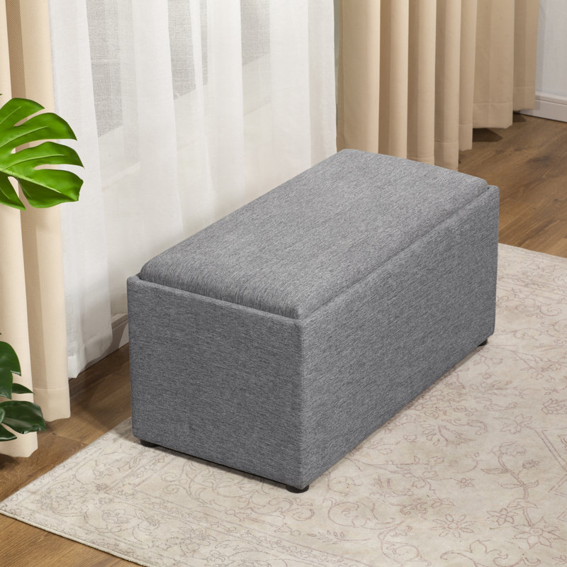 35-Inch Upholstered Storage Ottoman Bench With Reversible Tray