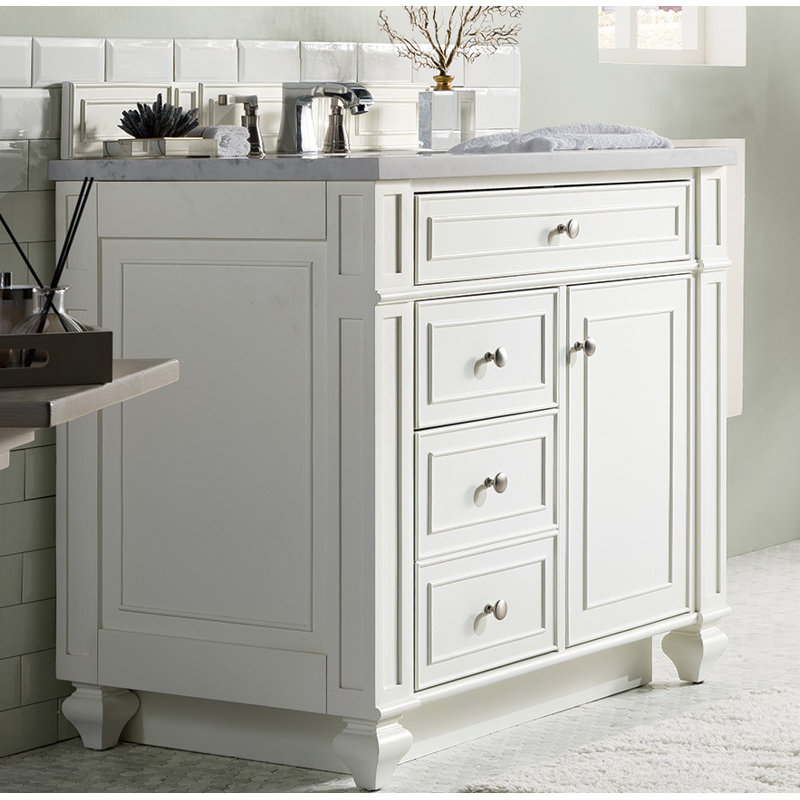 Bristol 36'' W Single Vanity, Whitewashed Walnut, White Zeus, 8" Widespread