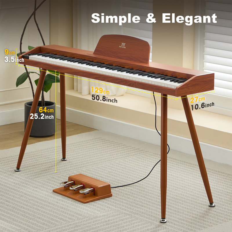 Wooden 88 Key Digital Play Musical Instrument with Metal Frame, Brown