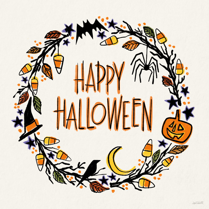 Halloween Wreath II by Anne Tavoletti - Wrapped Canvas Print, 30cm H x 30cm W