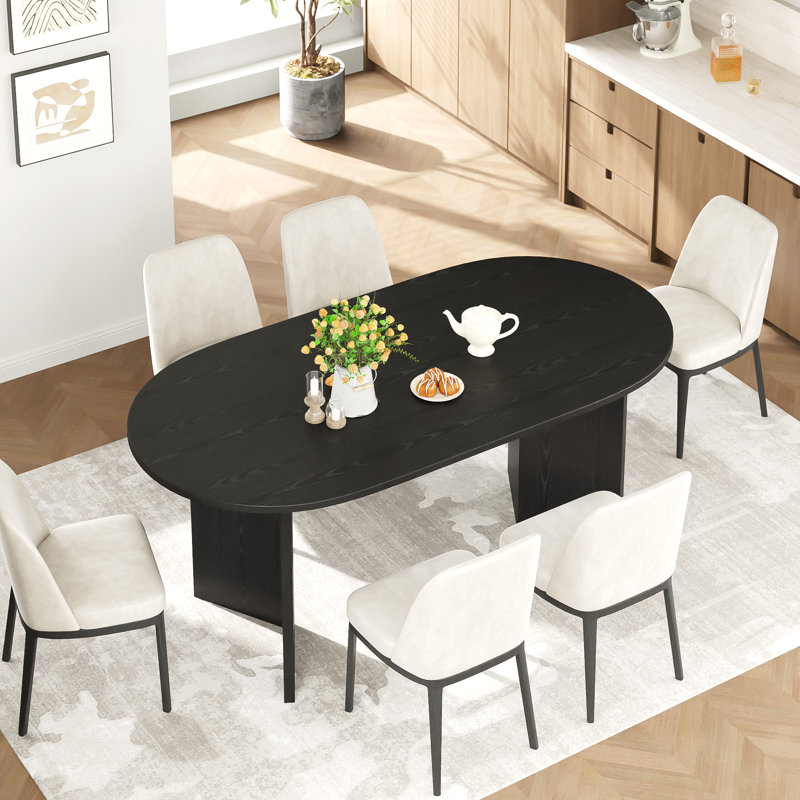 Table de salle à manger ovale avec table de cuisine en bois massif à double piédestal, Noir, noir, noir, noir