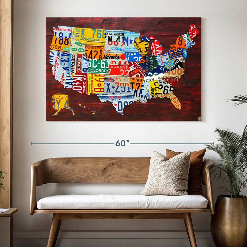 Carte des États-Unis à Aliaz II, H 34 po x l 51 po