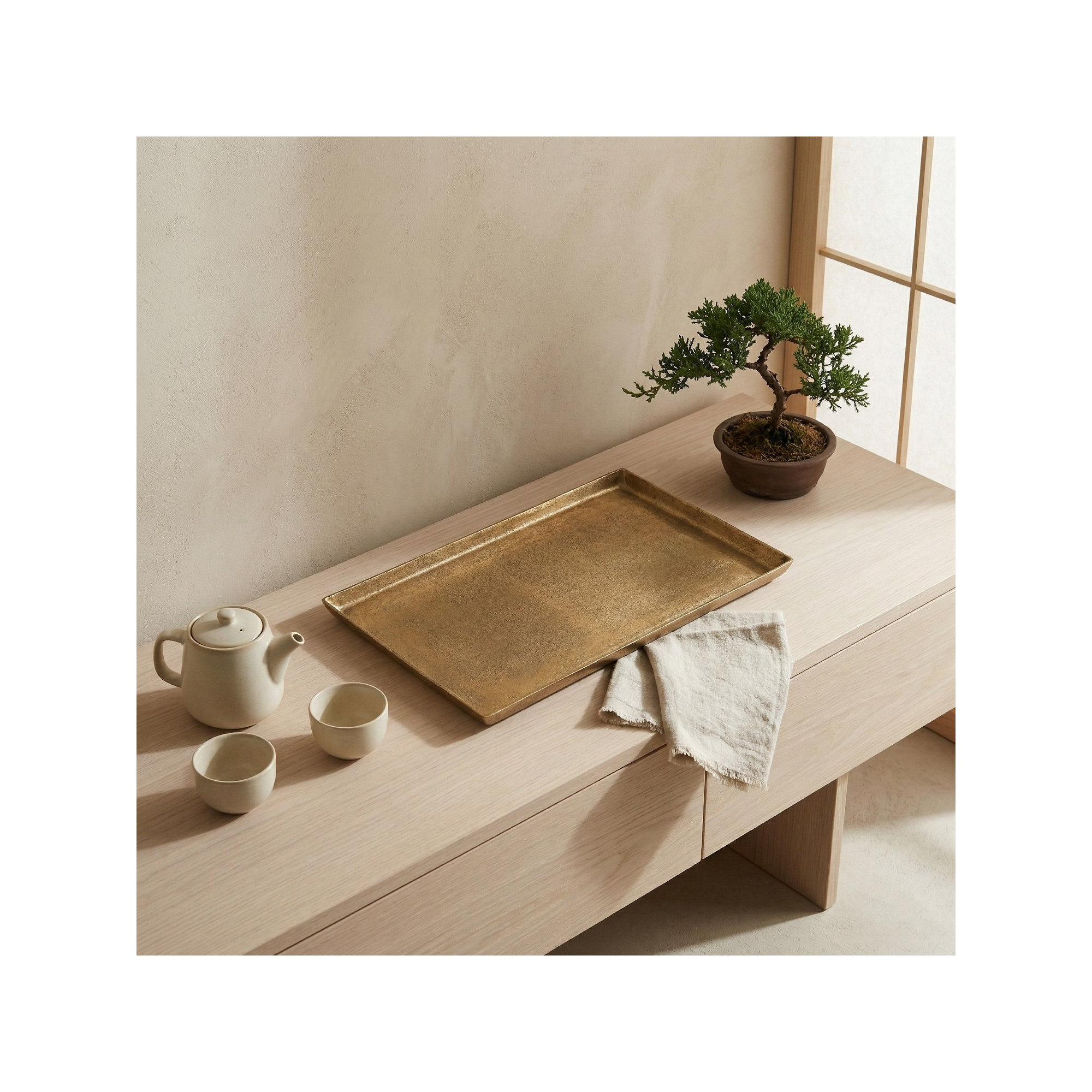 Aluminum Tray - Set of 1, 2" H x 28" W x 18" D, Brown