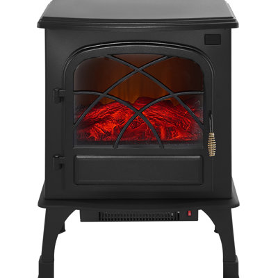 Chaufferette électrique sur pied 1500W 1500W 25,5 pouces, installation rapide avec 4 pieds de soutien, chauffage infrarouge efficace pour les saisons froides, flammes 3D réalistes pour une maison confortable, construction en nylon noir