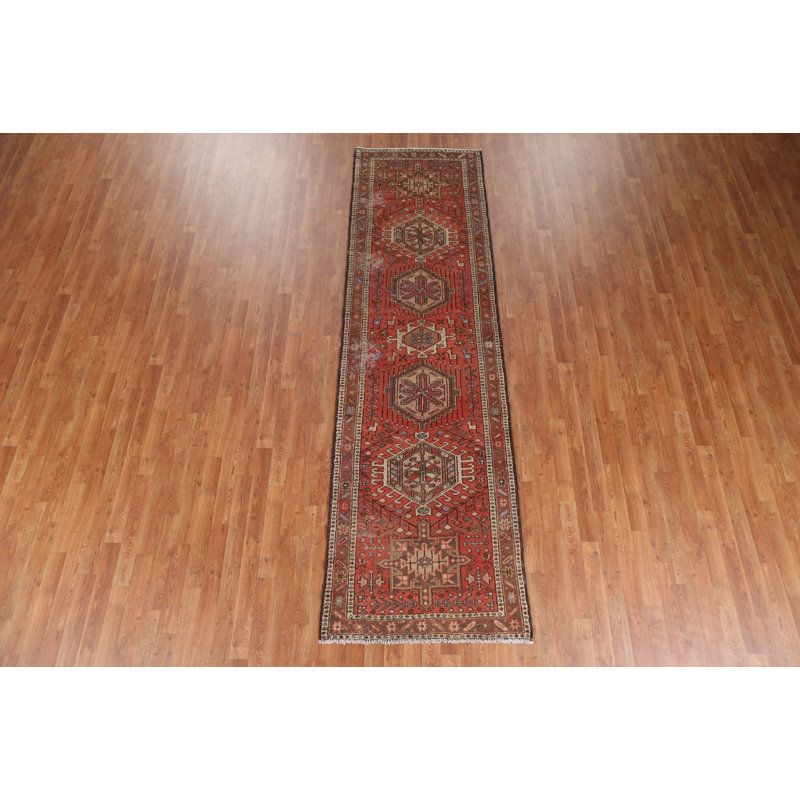 Tapis de couloir unique en laine noué à la main de style années 1970 de 2 pi 11 po x 10 pi 6 po Itsaki