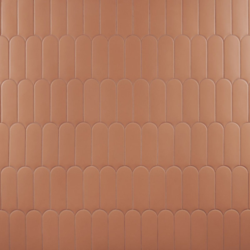 Fan 3" x 8" Fishscale Airy Matte Spanish Wall Tile, Terracotta Orange Clay