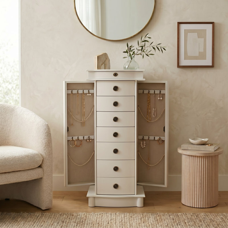 Armoire à bijoux avec miroir Argueta, Blanc