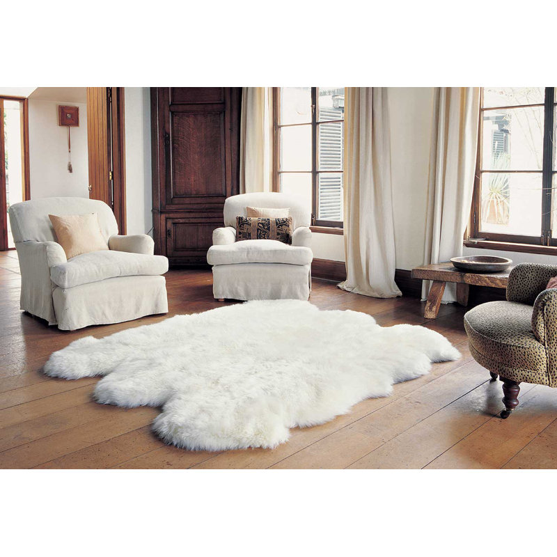 Burgett Genuine Sheepskin Rug Fluffy Ivory Shag Area Rug, Novelty 5' 4" x 6'