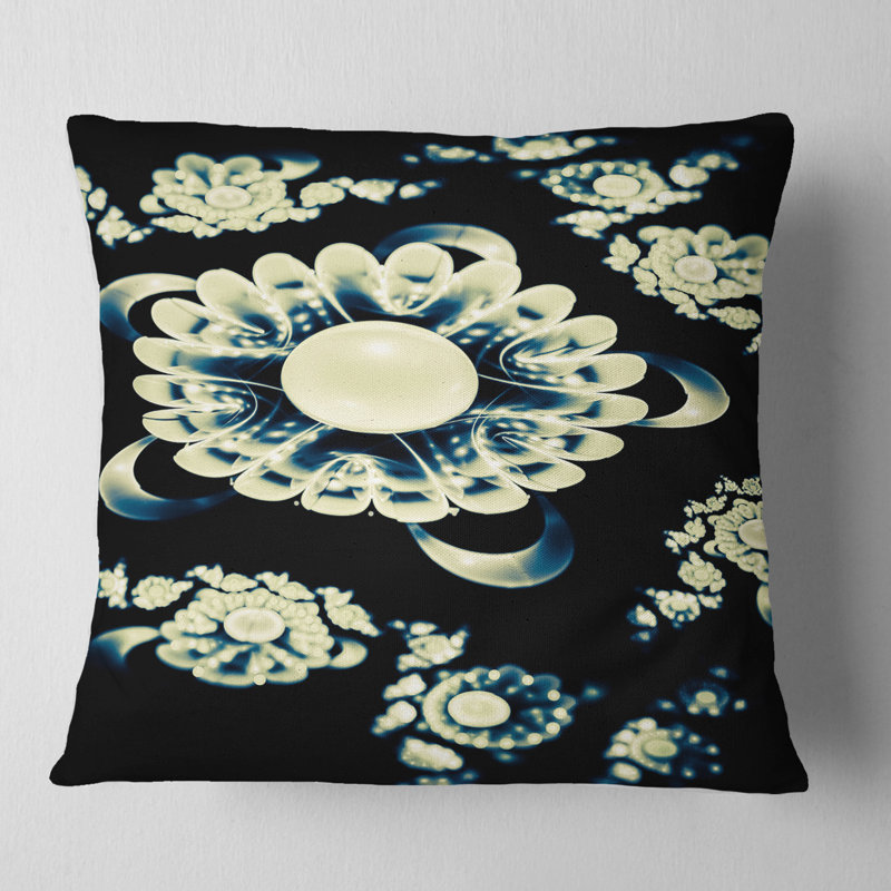 Mandala abstrait blanc sur fond noir - imprimé floral, 16 po x 1 po, Coussin décoratif