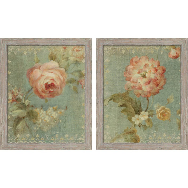 «Rose & Poppy On Sage» par Danhui Nai, art encadré (ensemble de 2)