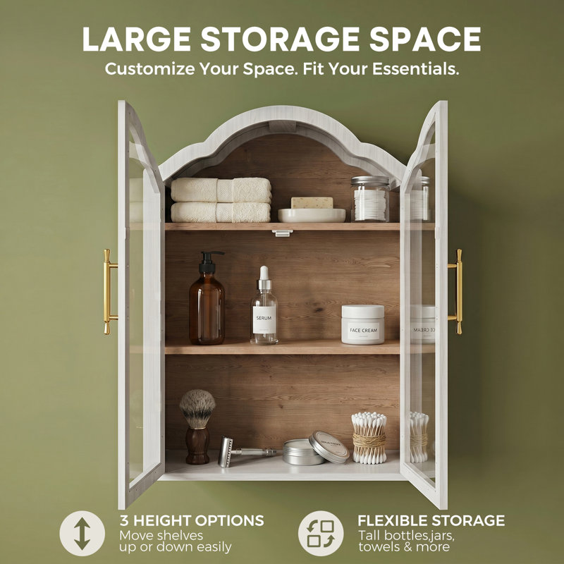Armoire murale arquée, 31.5" H x 47.5" W x 9.5" D, Blanc