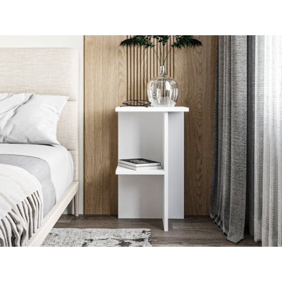 Claryce Modern White Nightstand with Numerous Shelves, 100% Melamine Coated Particle Board, 14.2 x 23.6 x 14.2 inches | Wall-Mountable Design | Elegant Solid Color for Bedroom & Living Room, Functional Storage Solution