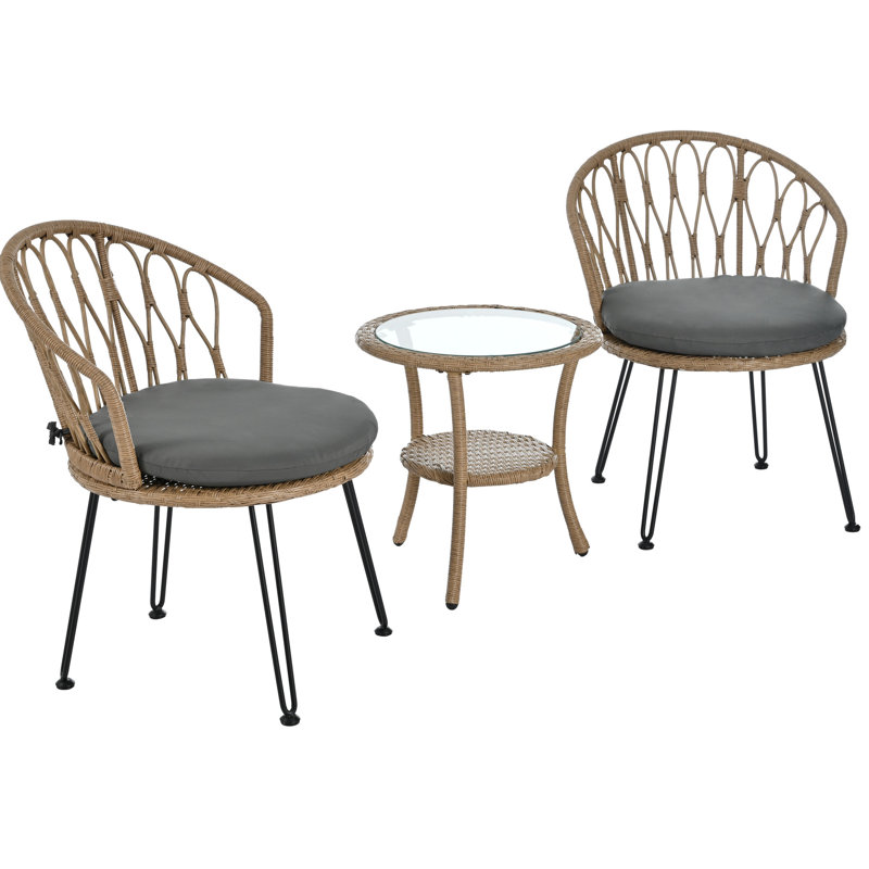 Sièges de loisirs d'extérieur avec 2 chaises et une table ronde en verre - Convient pour la détente dans les balcons, dans les cours.