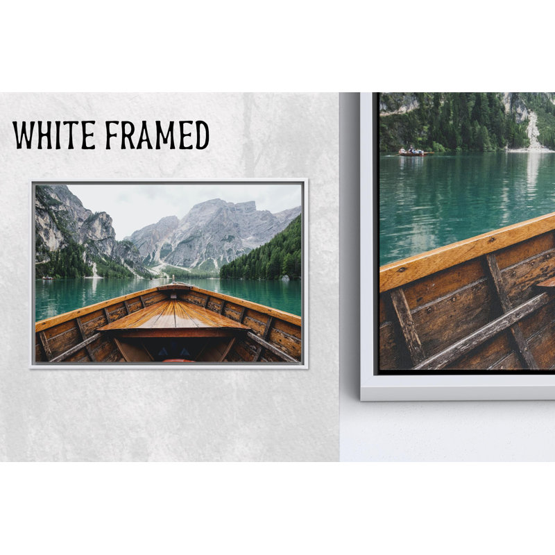 Impression sur toile Mountain Lake Boat View: Nature Landscape, 1P WhiteFramedCanves
