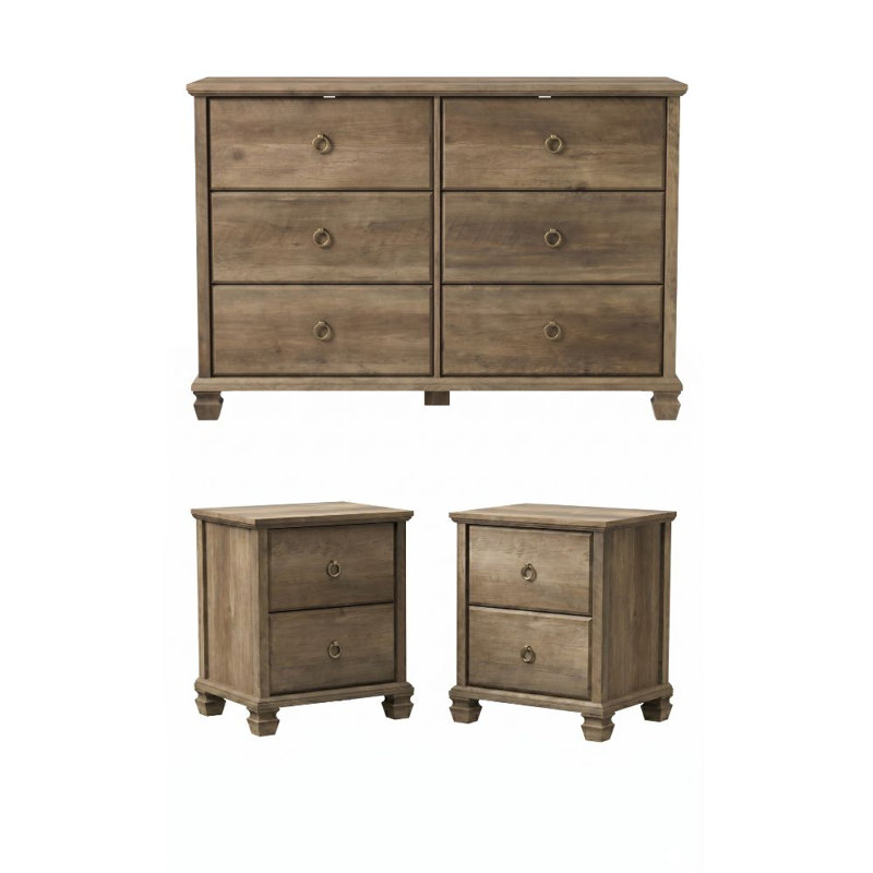 Weston Traditional 3 Pieces  Bedroom Set, 3 Pcs: Dresser, 2 Nightstands