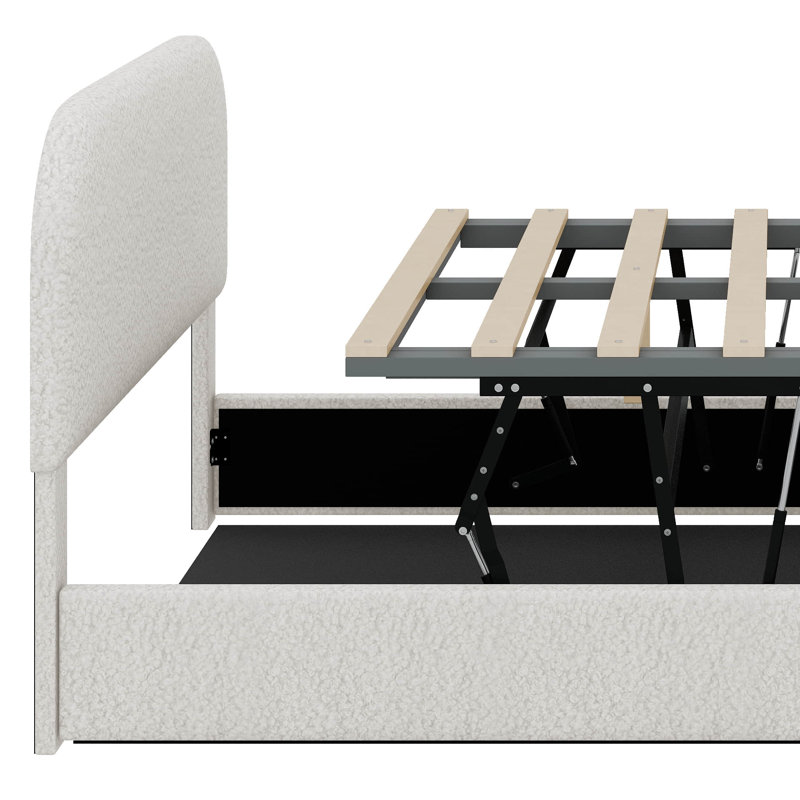 Lit plateforme tapissier Teddy, Double, Blanc