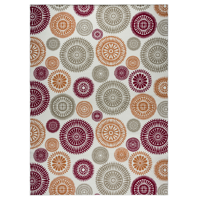 Tapis orange/rouge/vert/intérieur/extérieur de la zone Priscila, Rectangle 5 pi 3 po x 7 pi 7 po