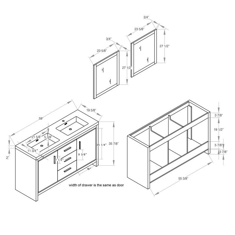 Peiffer 59'' Double Bathroom Vanity with Plastic Top, White Wood Veneer