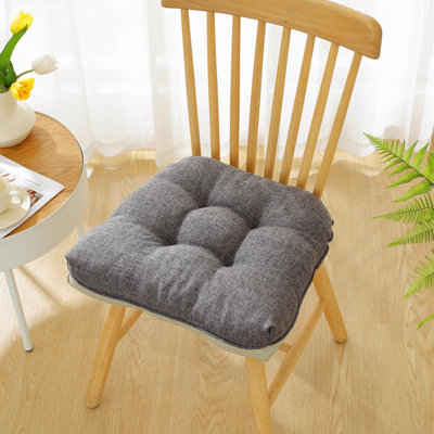 2 PCS Cotton-Linen Tufted Chair Cushion – 18"X17"X2", Soft & Comfortable, Non-Slip with Ties, Ideal for Dining, Kitchen, and Office Chairs, Dark Gray